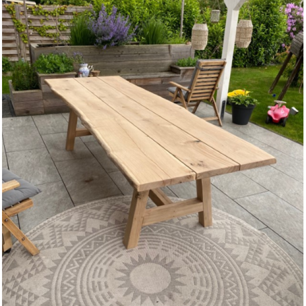 "Finca" Gartentisch, Balkontisch, Outdoor-Tisch, Terrassentisch, Eiche massiv, 280x90x4,5 cm, 76.5 cm hoch