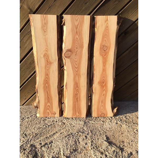 Tischplatte für Eigenbau im Set, unbesäumte Bohlen, Baumscheibe, Bretter, Lärche 90x60x2,5cm