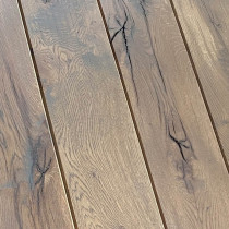 Eiche Tischplatte, Rustikal Extrem, 6 cm stark, V-Fugen, Glattkant, grau geölt, Maße wählbar