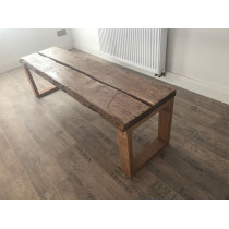 Sitzbank, Altholz-Antik Design, Industrial, Eichenbohlen im Altholz-Stil auf Kufengestell 150x43,5x40cm