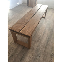 Sitzbank, Altholz-Antik Design, Industrial, Eichenbohlen im Altholz-Stil auf Kufengestell 150x43,5x40cm