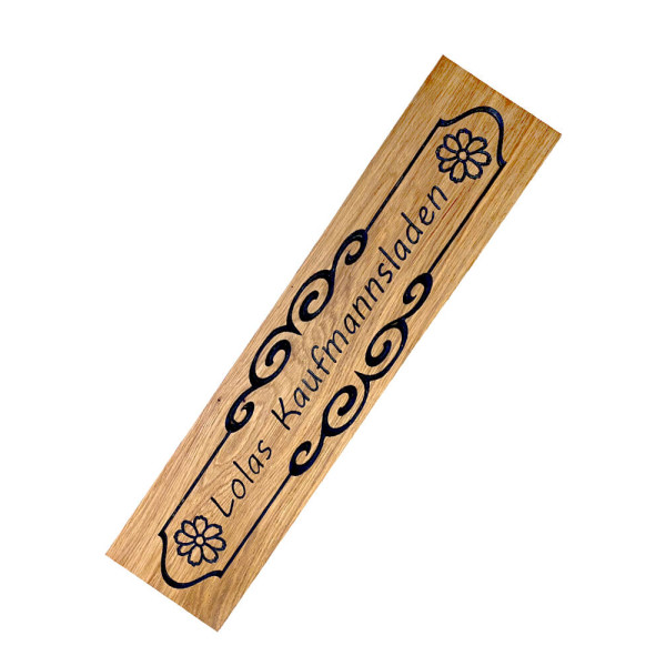 Kaufmannsladen Schild, Holzschild, Eiche, Gravur, personalisiert, CNC gefräst, Wunschmaße möglich