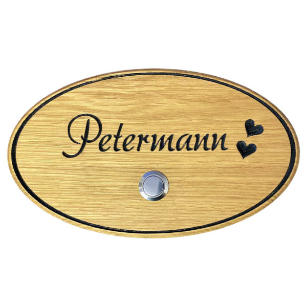 Individuelles Klingelschild aus Eiche, Türschild, Namensschild, Gravur, Türklingel, personalisiert, Holz, CNC gefräst Individuelles Klingelschild aus Eiche, Türschild, Namensschild, Gravur, Türklingel, personalisiert, Holz, CNC gefräst