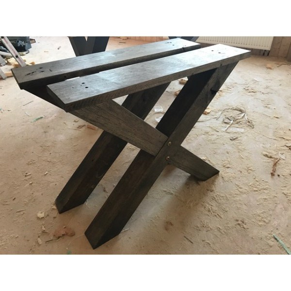2 Stück Eichenkreuze, Tischbein, Tischgestell, Tischkreuz, Kufengestell, Eiche, BLACK, 72x78 cm