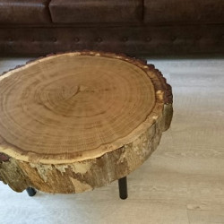 Kundenprojekt: Couchtisch aus großer Baumscheibe mit 55 cm Durchmesser!